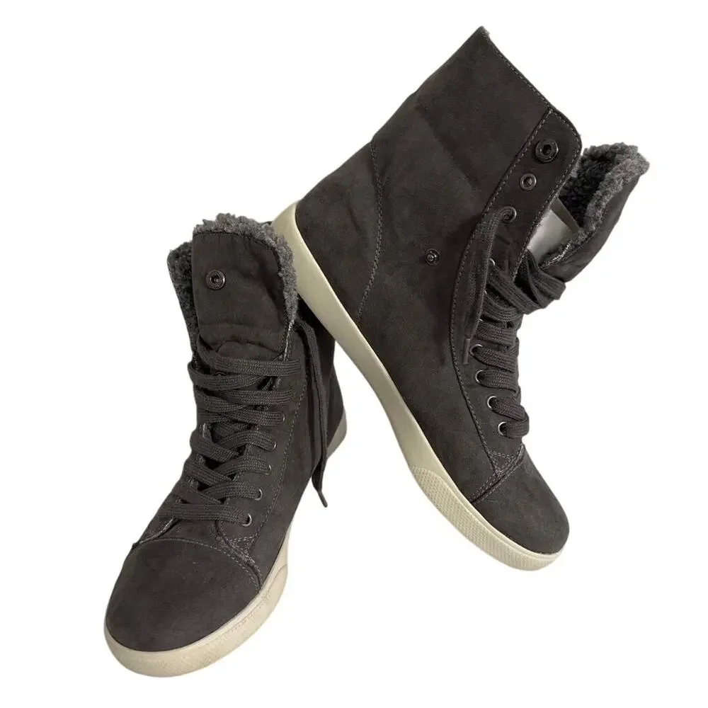 BRASH Gray Faux Suede‎ Lace Up High Top Boots/Sneakers Sherpa Lined Womens Sz 10